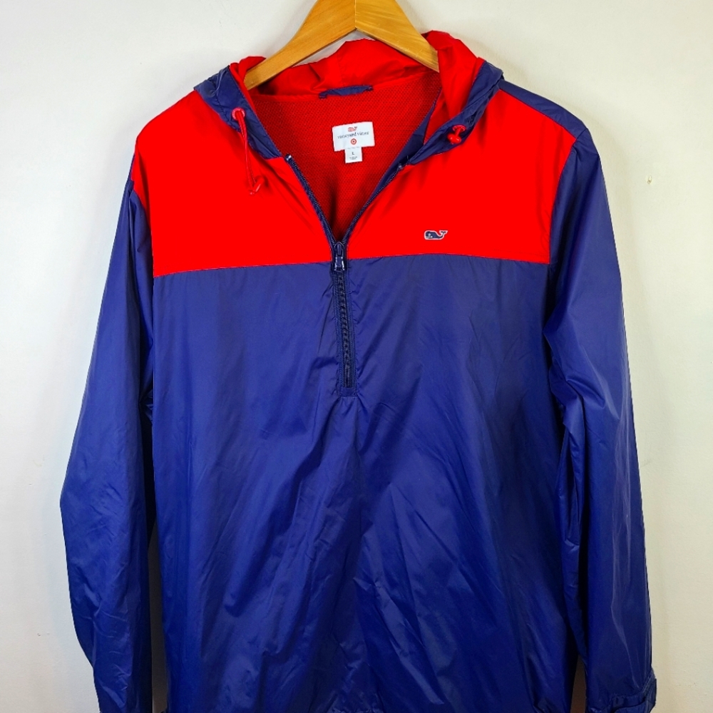 Vineyard Vines - Jacket Windbreaker Quarter Zip - SIZE L - Red Blue Windbreaker